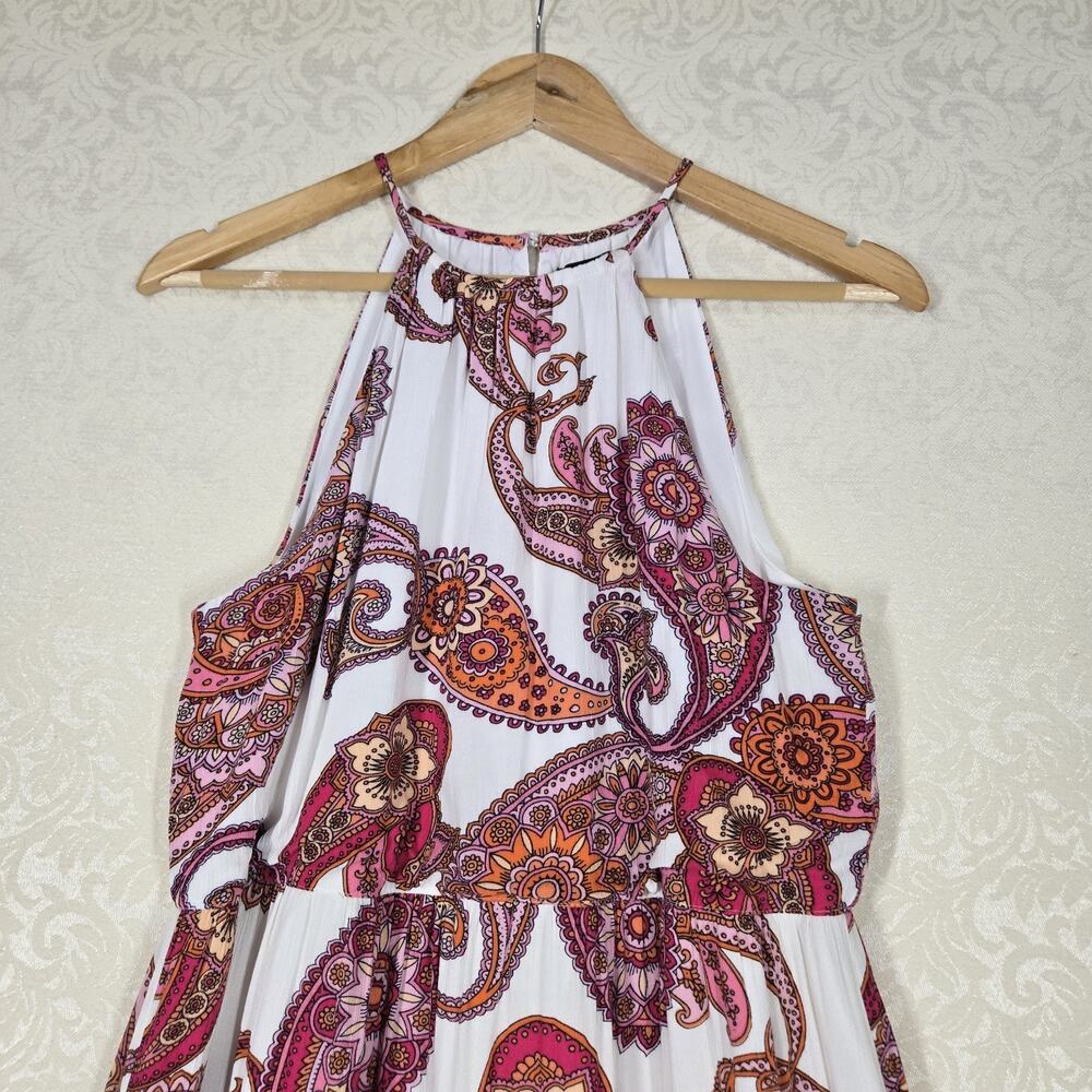 Express Paisley Halter Maxi Dress sz S White Pink Multicolor Tiered Boho NEW - Picture 4 of 16